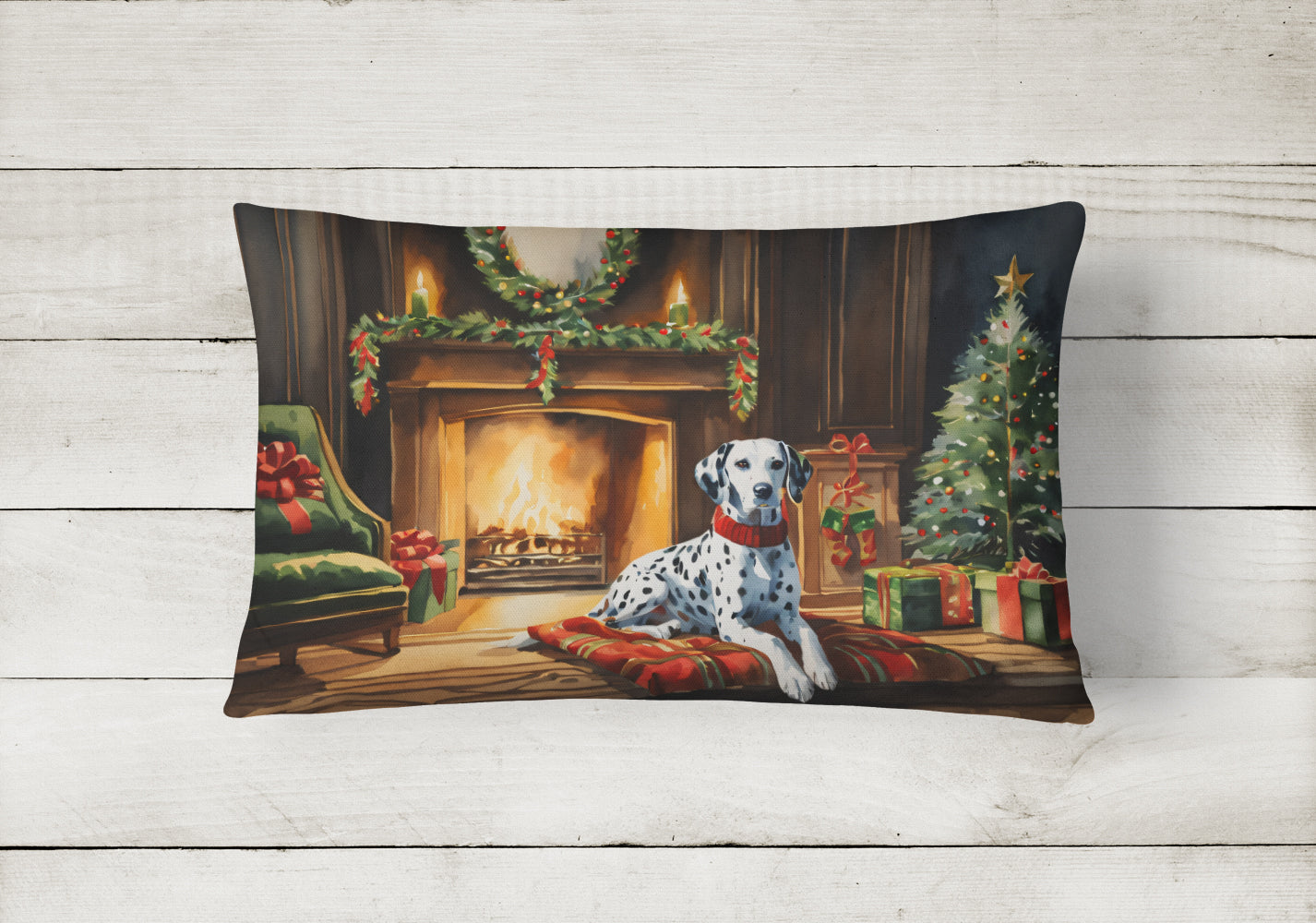 Dalmatian Cozy Christmas Decorative Throw Pillow 12x16 Indoor Outdoor Accent Cushion, Fabric Cover with Insert for Sofa, Bed, Porch & Living Room