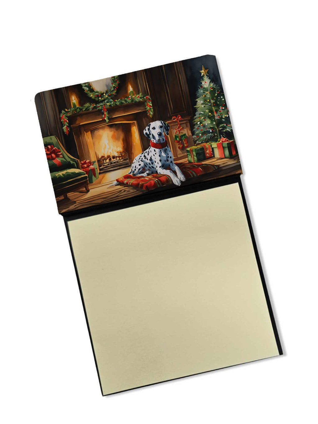 Dalmatian Cozy Christmas Watercolor Sticky Note Holder Refillable Dispenser Desk Accessory 3x3 Pad Gift