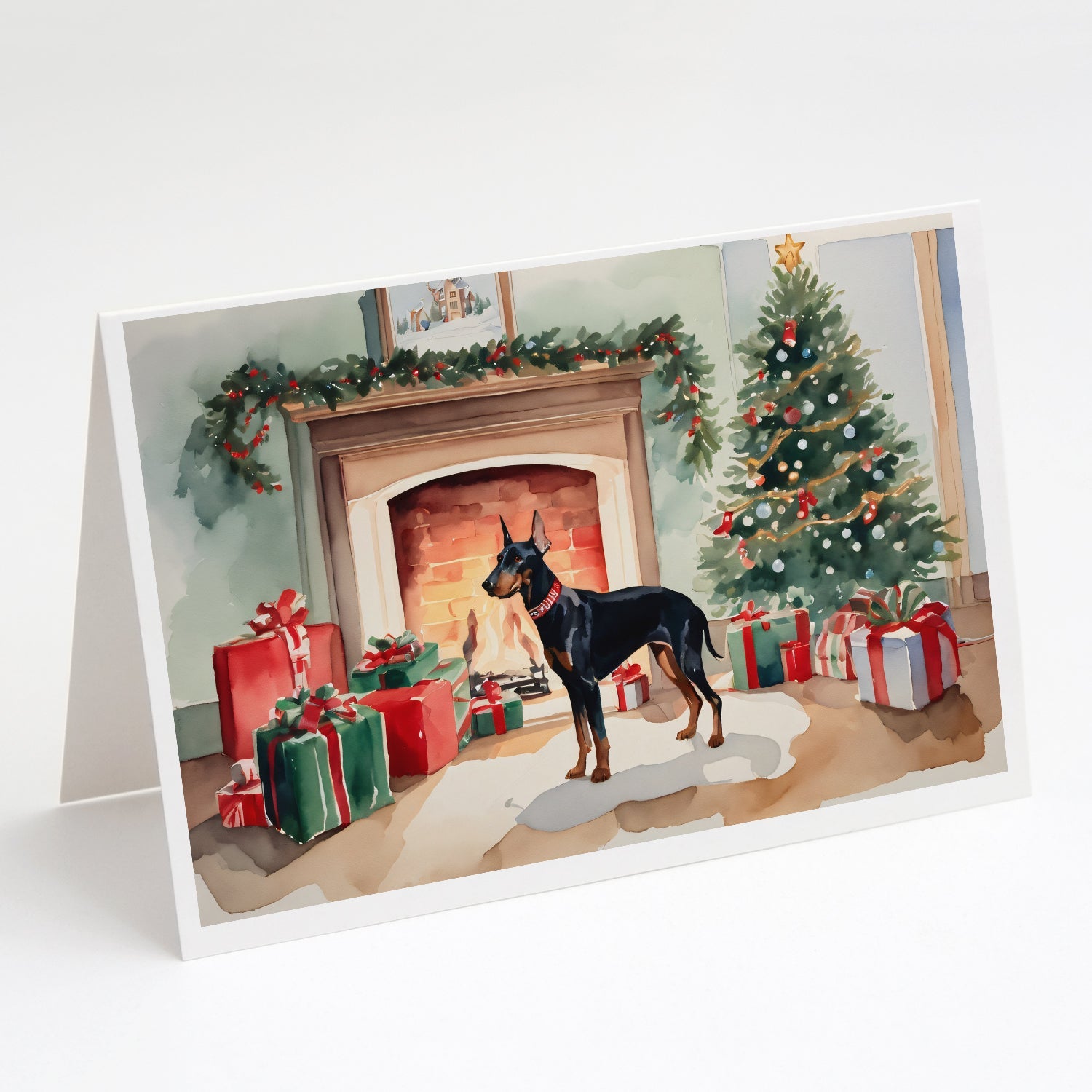 Doberman Pinscher Cozy Christmas Greeting Cards Pack of 8 Blank Cards with Envelopes Whimsical A7 Size 5x7