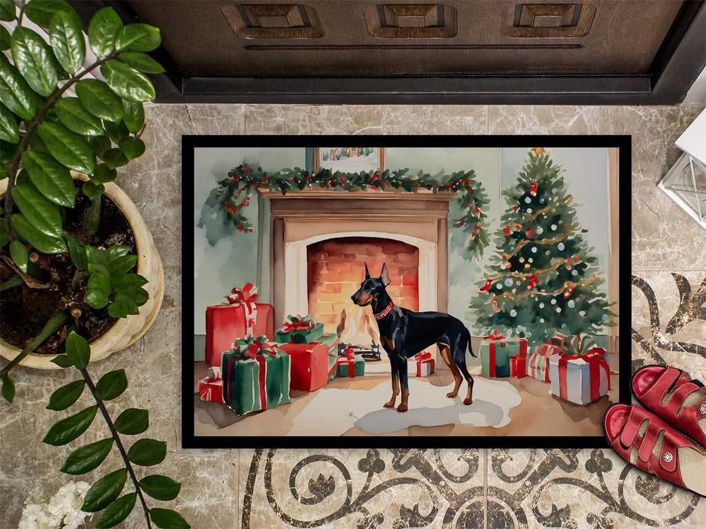 Doberman Pinscher Cozy Christmas Doormat Indoor Outdoor 18H X 27W Front Door Mat Rugs for Entryway, Non Slip Washable