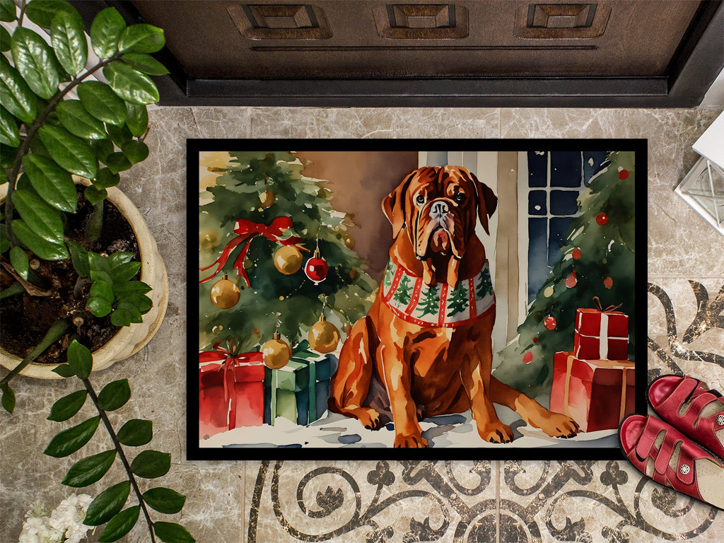 Dogue de Bordeaux Cozy Christmas Doormat Indoor Outdoor 18H X 27W Front Door Mat Rugs for Entryway, Non Slip Washable