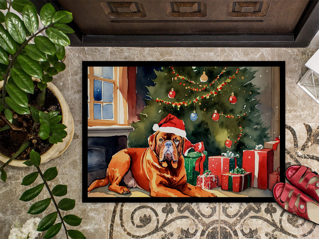 Dogue de Bordeaux Cozy Christmas Doormat Indoor Outdoor 24H X 36W Front Door Mat Rugs for Entryway, Non Slip Washable Low Pile,