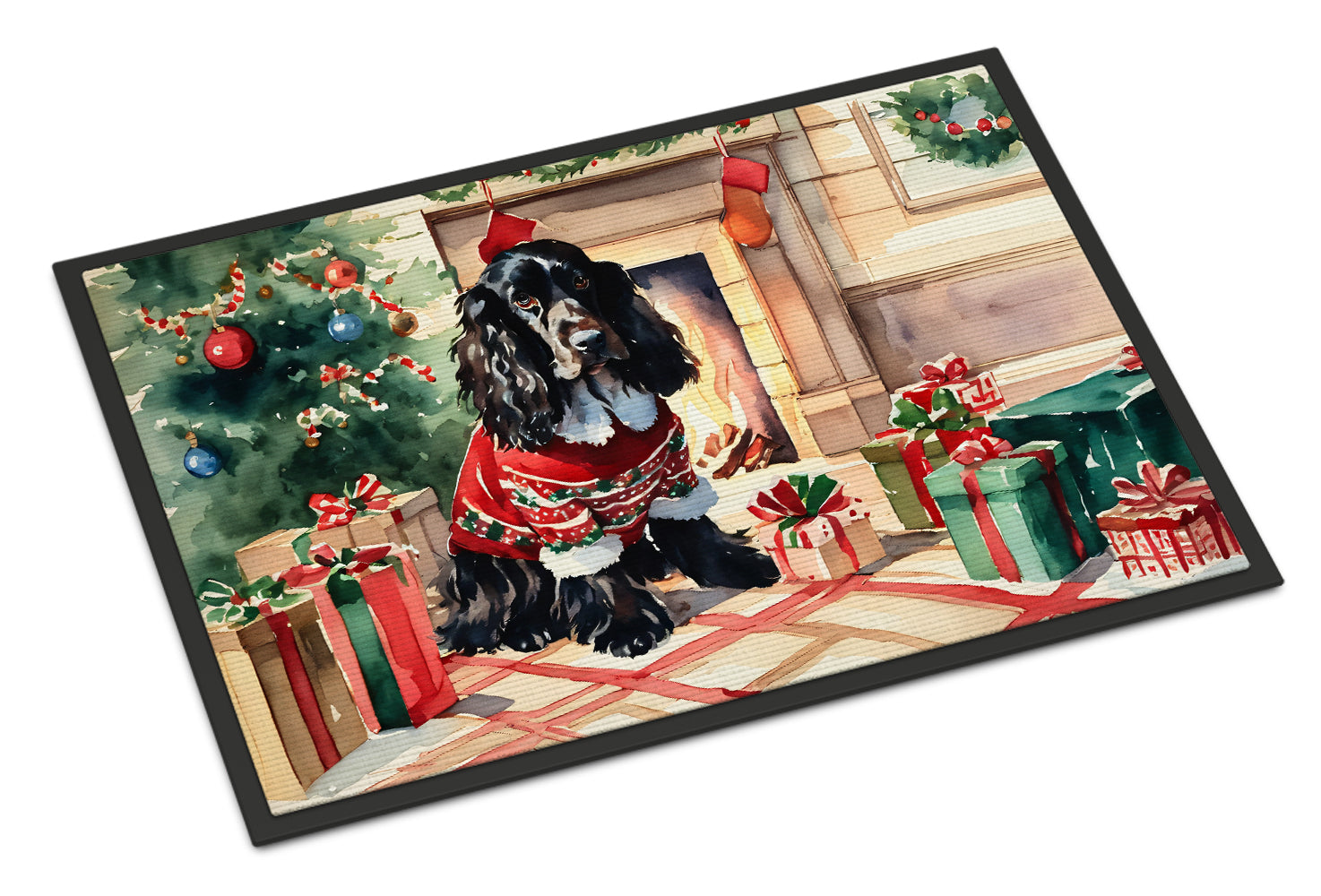 English Cocker Spaniel Cozy Christmas Doormat Indoor Outdoor 18H X 27W Front Door Mat Rugs for Entryway, Non Slip Washable