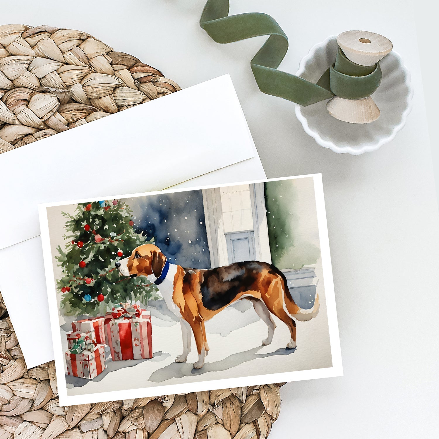 English Foxhound Cozy Christmas Greeting Cards Pack of 8 Blank Cards with Envelopes Whimsical A7 Size 5x7