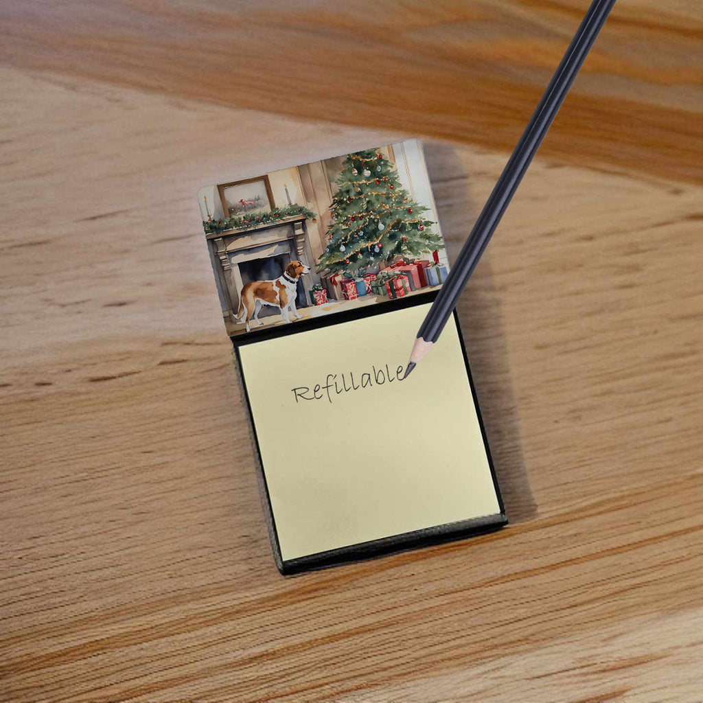 English Foxhound Cozy Christmas Watercolor Sticky Note Holder Refillable Dispenser Desk Accessory 3x3 Pad Gift