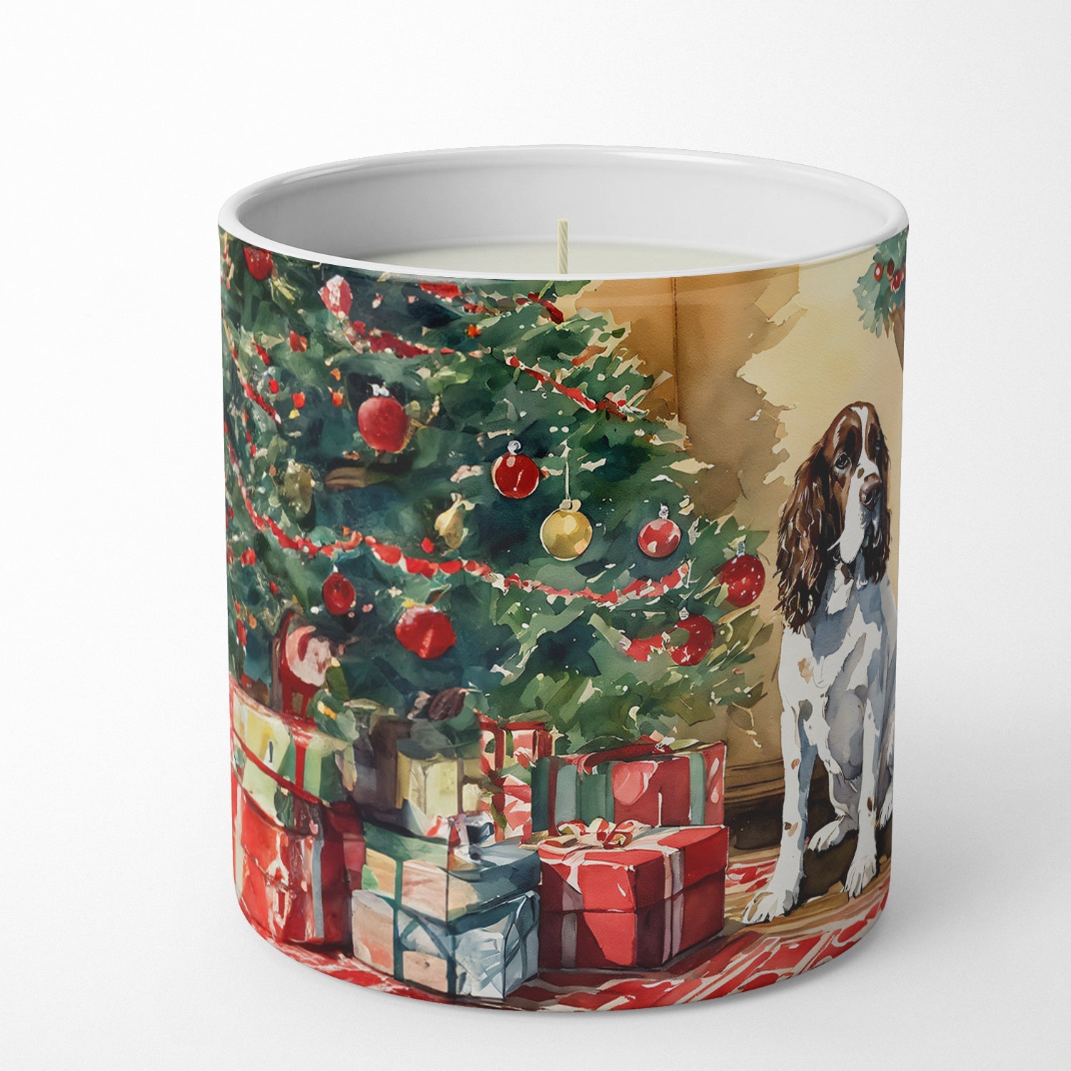 English Springer Spaniel Cozy Christmas Decorative Soy Candle Nature Soy Wax Essential Oil Home Decor Ideal for Bedroom Kitchen Bath Office Gift, 10 oz