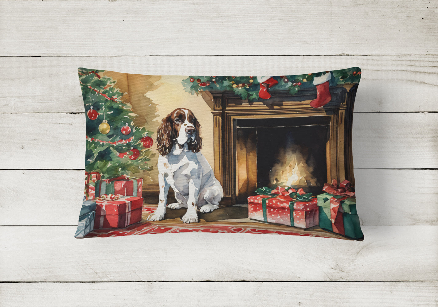 English Springer Spaniel Cozy Christmas Decorative Throw Pillow 12x16 Indoor Outdoor Accent Cushion, Fabric Cover with Insert for Sofa, Bed, Porch & Living Room