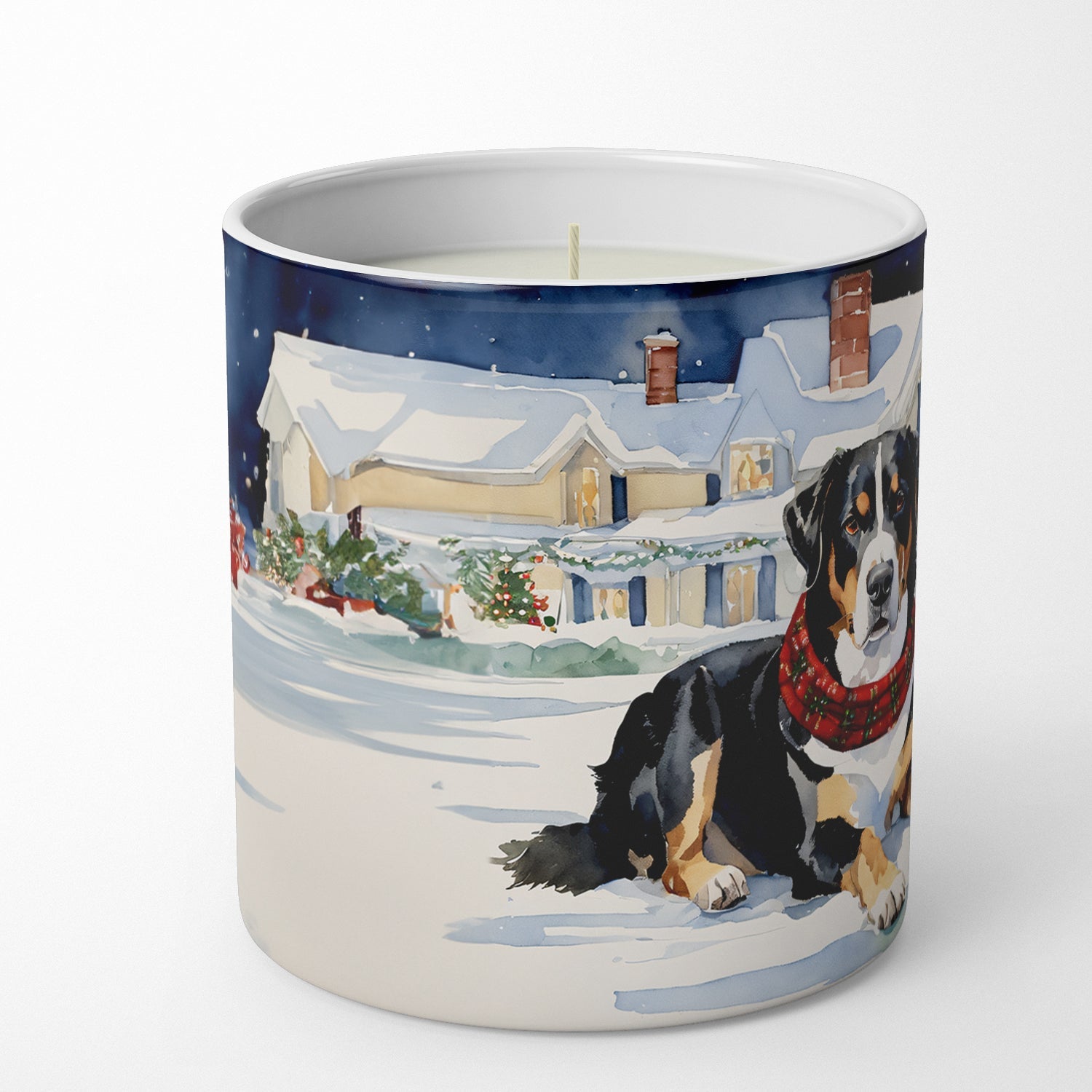 Entlebucher Mountain Dog Cozy Christmas Decorative Soy Candle Nature Soy Wax Essential Oil Home Decor Ideal for Bedroom Kitchen Bath Office Gift, 10 oz