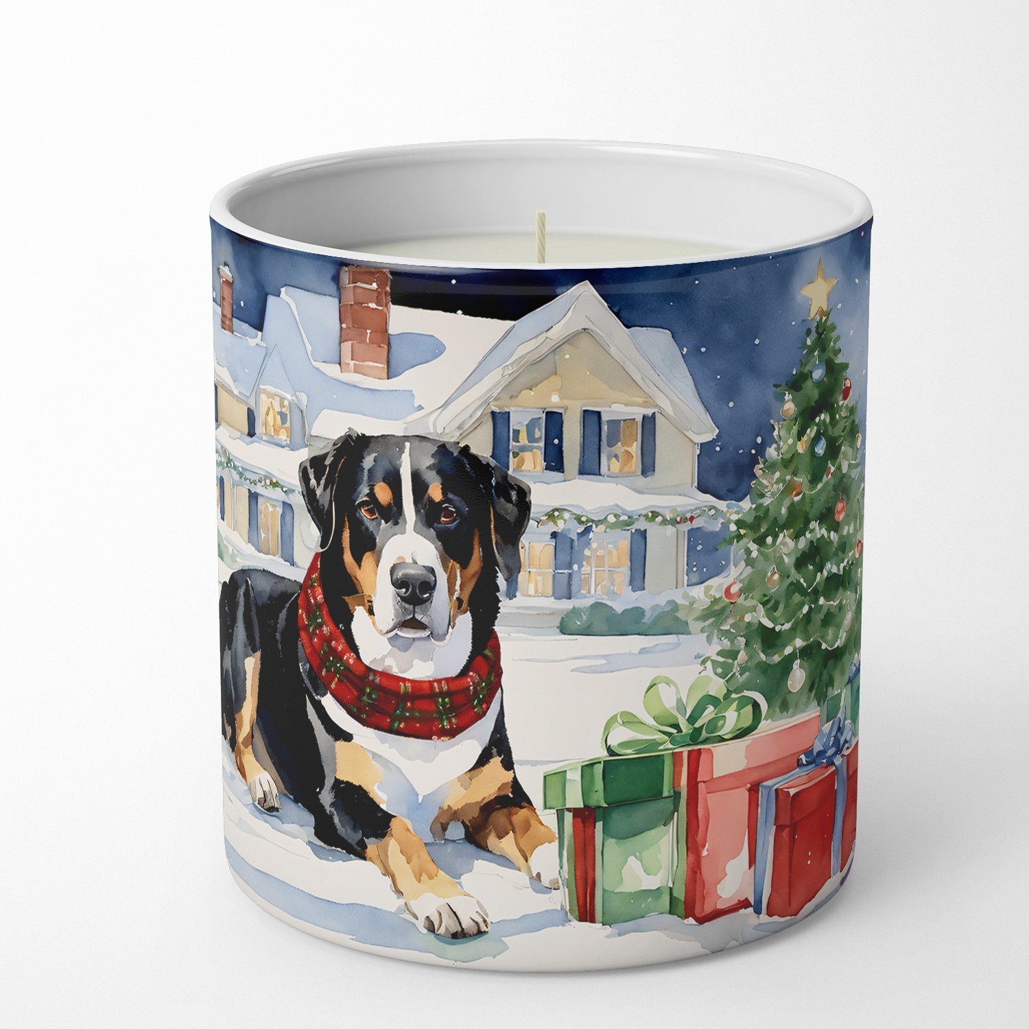 Entlebucher Mountain Dog Cozy Christmas Decorative Soy Candle Nature Soy Wax Essential Oil Home Decor Ideal for Bedroom Kitchen Bath Office Gift, 10 oz