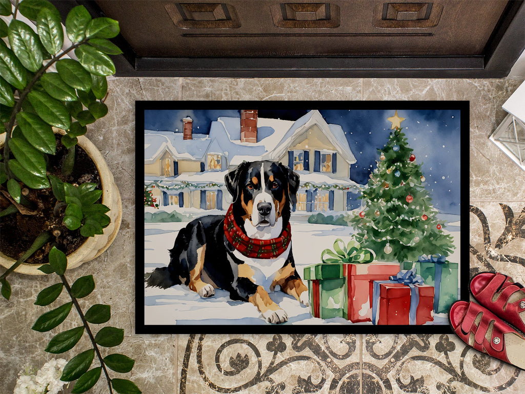 Entlebucher Mountain Dog Cozy Christmas Doormat Indoor Outdoor 24H X 36W Front Door Mat Rugs for Entryway, Non Slip Washable Low Pile,