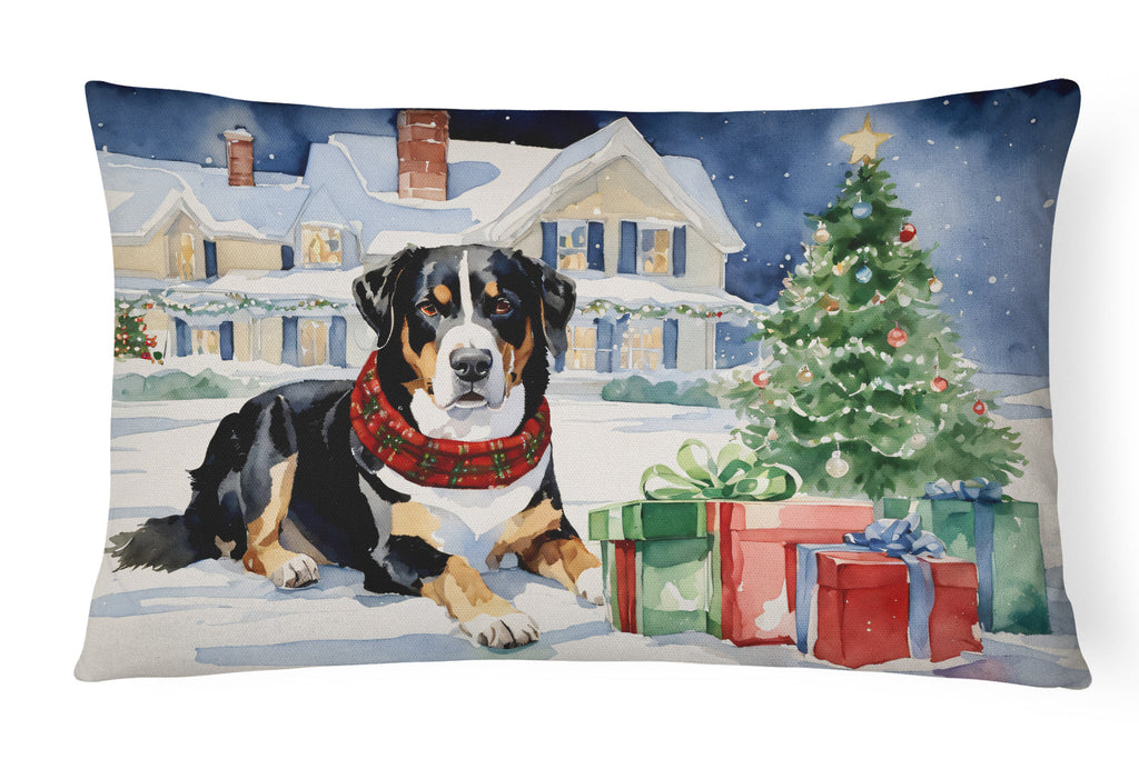 Entlebucher Mountain Dog Cozy Christmas Decorative Throw Pillow 12x16 Indoor Outdoor Accent Cushion, Fabric Cover with Insert for Sofa, Bed, Porch & Living Room