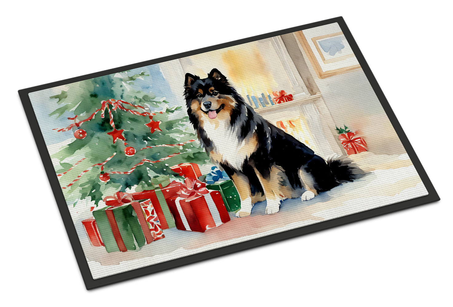 Finnish Lapphund Cozy Christmas Doormat Indoor Outdoor 18H X 27W Front Door Mat Rugs for Entryway, Non Slip Washable