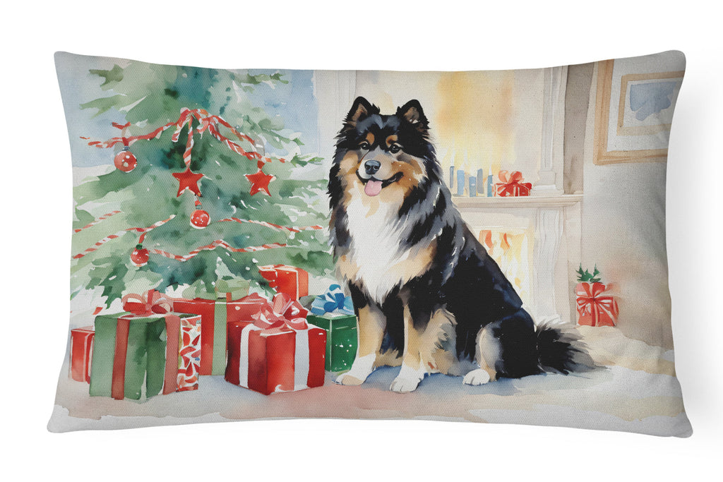 Finnish Lapphund Cozy Christmas Decorative Throw Pillow 12x16 Indoor Outdoor Accent Cushion, Fabric Cover with Insert for Sofa, Bed, Porch & Living Room