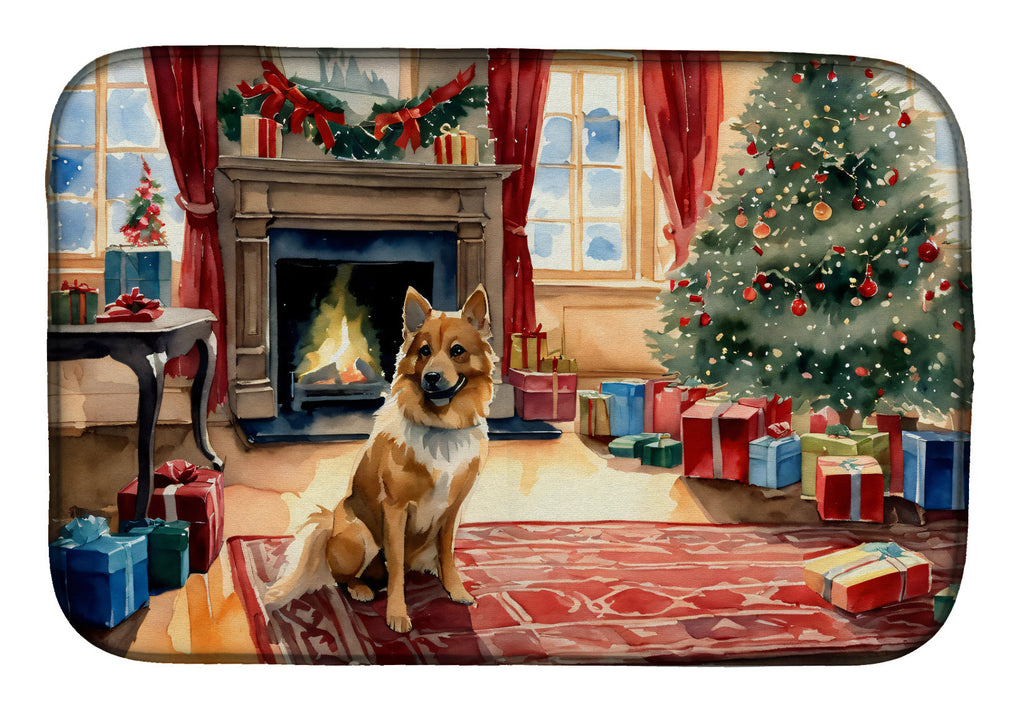 Finnish Spitz Cozy Christmas Dish Drying Mat Absorbent Dish Drying Mat Pad for Kitchen Counter Dish Drainer Mat for Countertop, 14 x 21", Multicolor