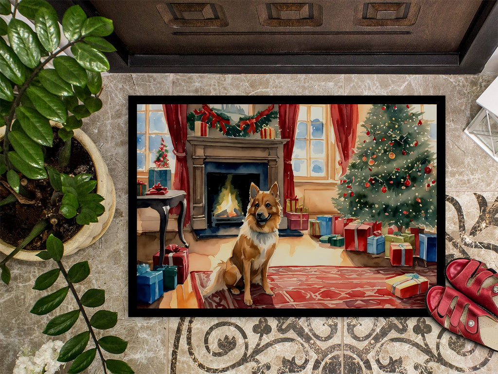 Finnish Spitz Cozy Christmas Doormat Indoor Outdoor 24H X 36W Front Door Mat Rugs for Entryway, Non Slip Washable Low Pile,