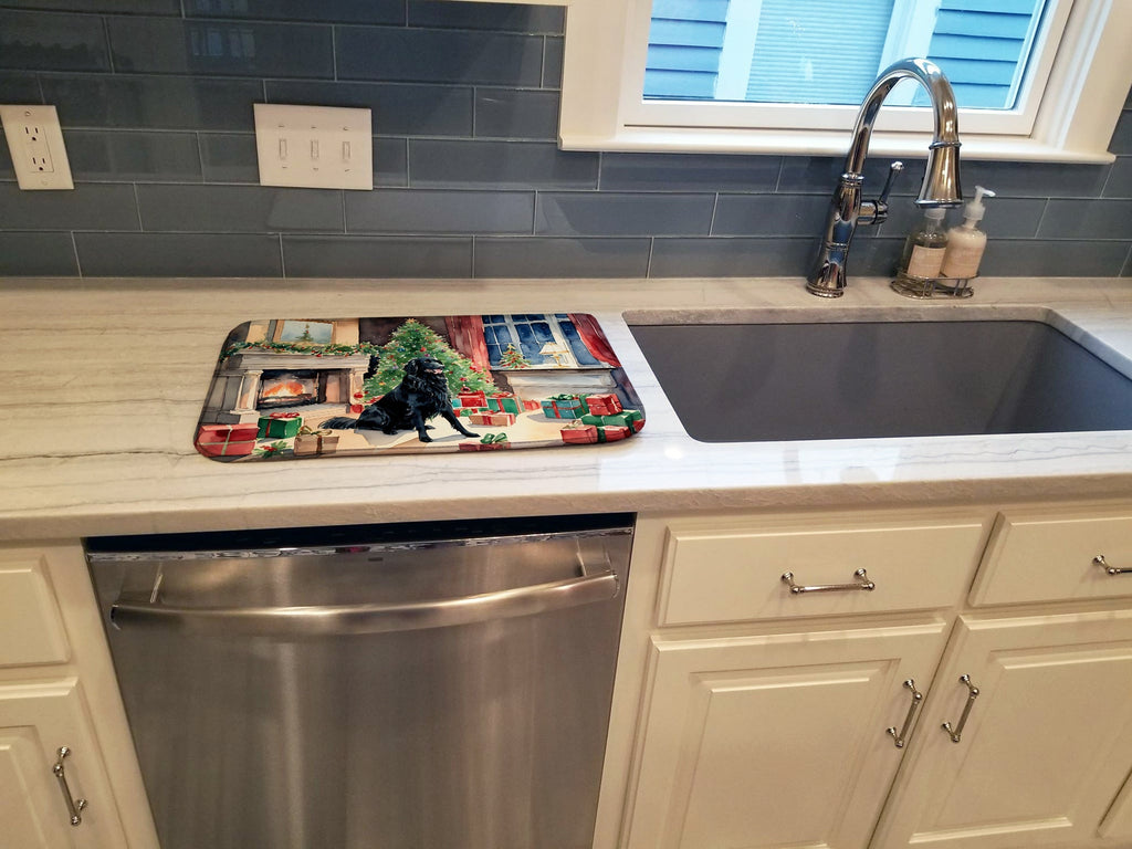 Flat-Coated Retriever Cozy Christmas Dish Drying Mat Absorbent Dish Drying Mat Pad for Kitchen Counter Dish Drainer Mat for Countertop, 14 x 21", Multicolor