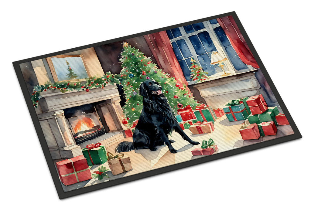 Flat-Coated Retriever Cozy Christmas Doormat Indoor Outdoor 18H X 27W Front Door Mat Rugs for Entryway, Non Slip Washable