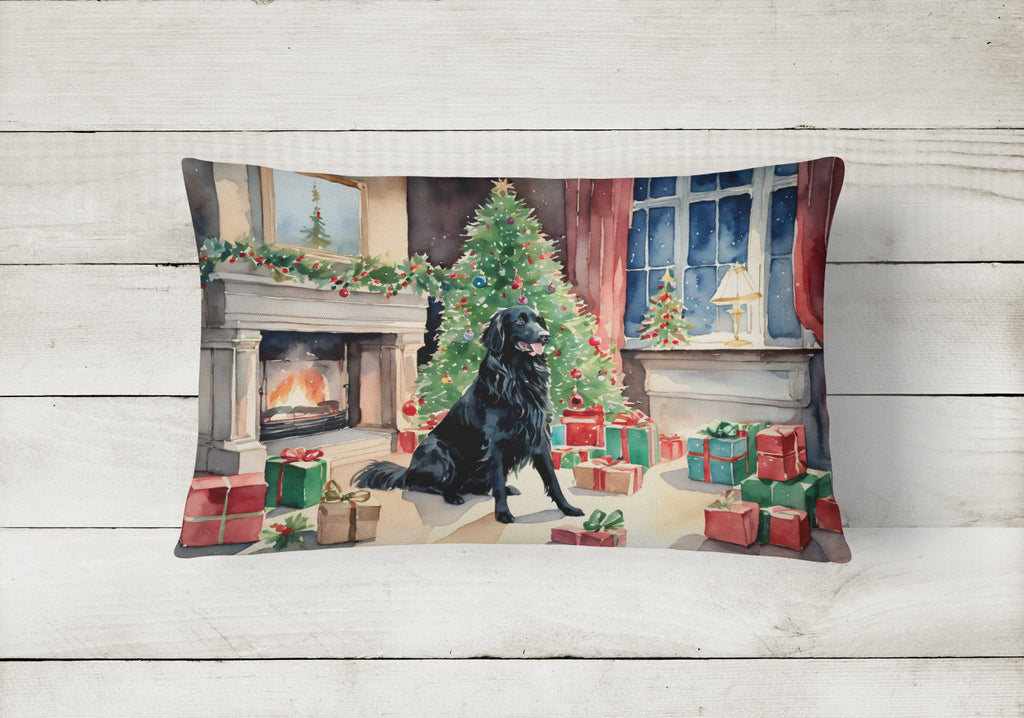 Flat-Coated Retriever Cozy Christmas Decorative Throw Pillow 12x16 Indoor Outdoor Accent Cushion, Fabric Cover with Insert for Sofa, Bed, Porch & Living Room