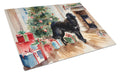 Flat-Coated Retriever Cozy Christmas Cutting Board Tempered Glass Kitchen Cutting Surface, Heat Resistant Chopping, Non-Slip Feet, Food Prep & Serving