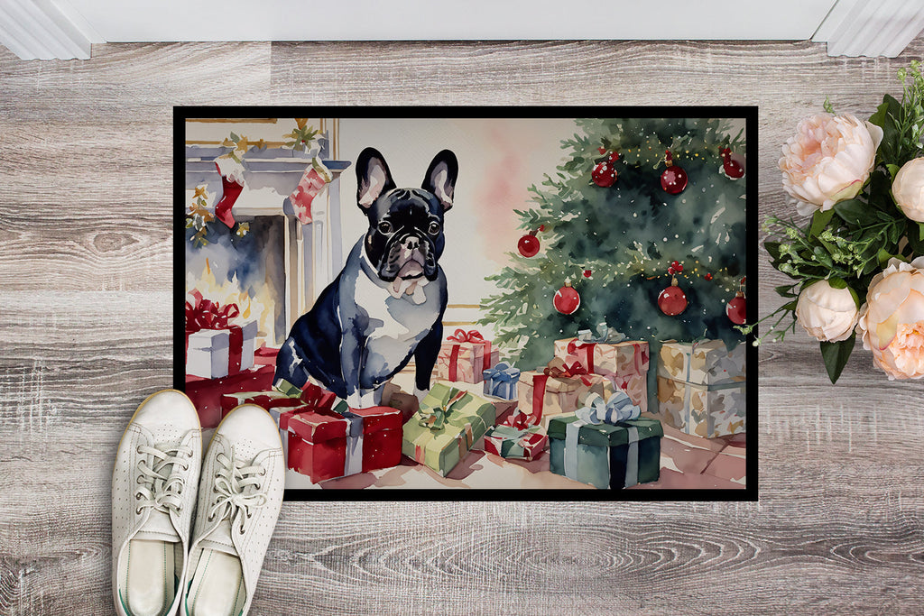 French Bulldog Cozy Christmas Doormat Indoor Outdoor 24H X 36W Front Door Mat Rugs for Entryway, Non Slip Washable Low Pile,
