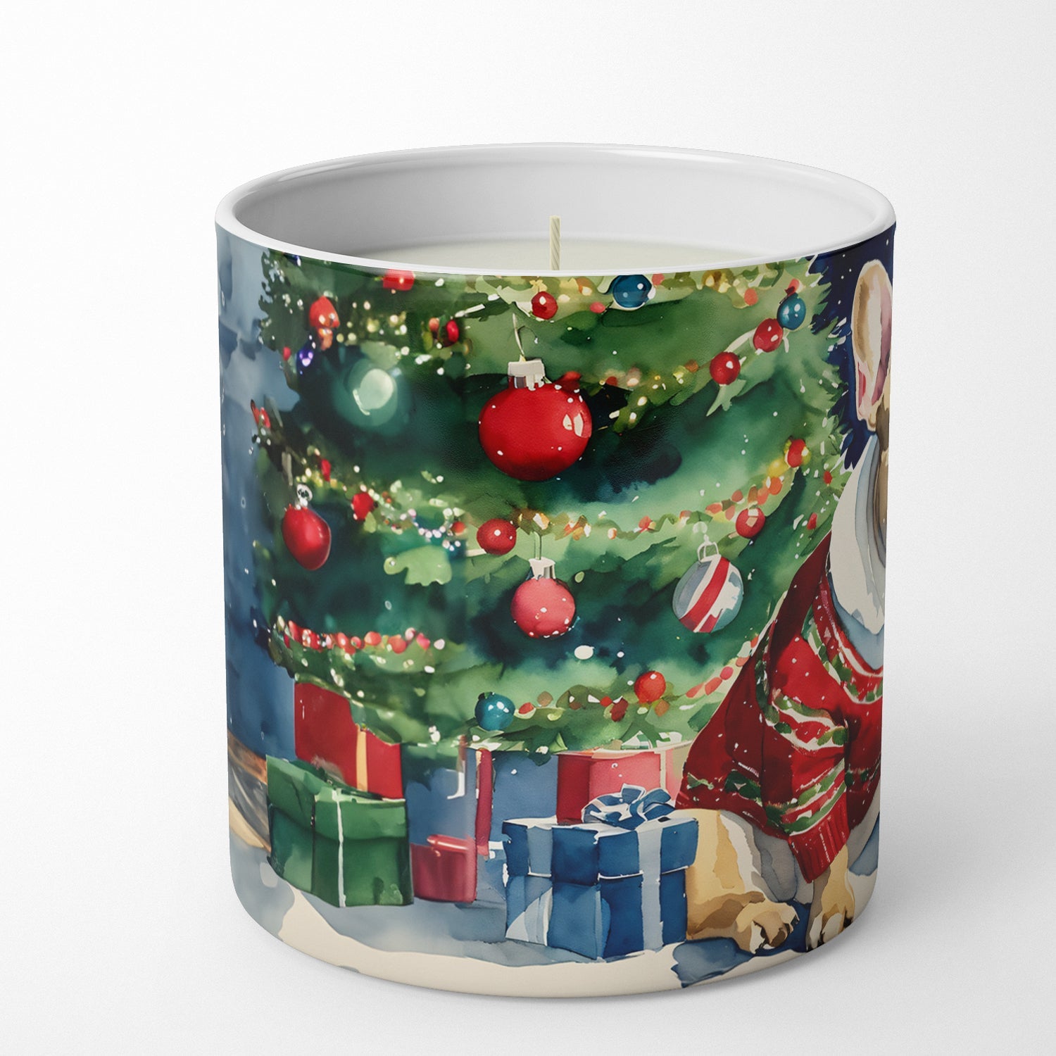 French Bulldog Cozy Christmas Decorative Soy Candle Nature Soy Wax Essential Oil Home Decor Ideal for Bedroom Kitchen Bath Office Gift, 10 oz