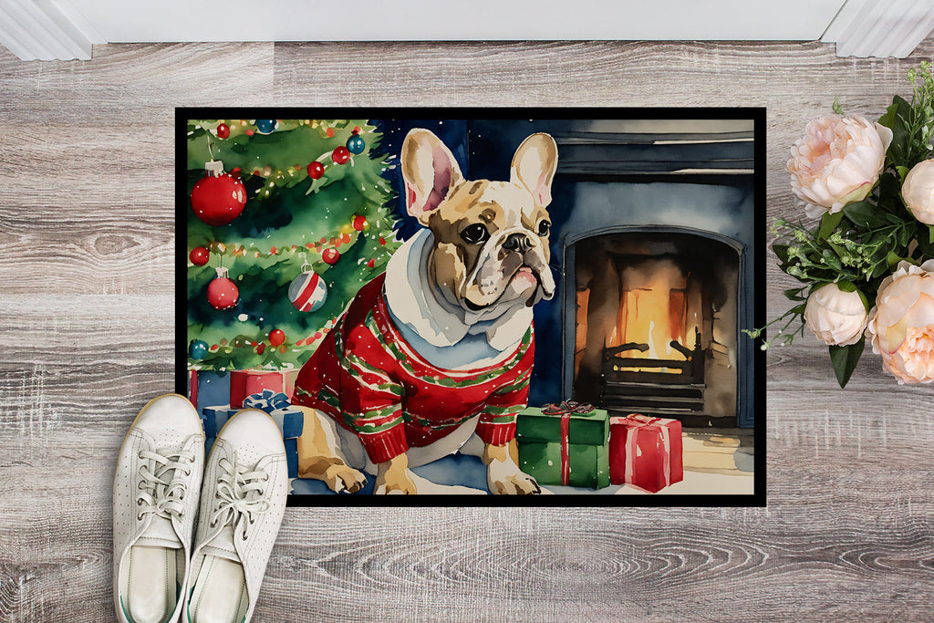 French Bulldog Cozy Christmas Doormat Indoor Outdoor 18H X 27W Front Door Mat Rugs for Entryway, Non Slip Washable