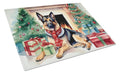 German Shepherd Cozy Christmas Cutting Board Tempered Glass Kitchen Cutting Surface, Heat Resistant Chopping, Non-Slip Feet, Food Prep & Serving