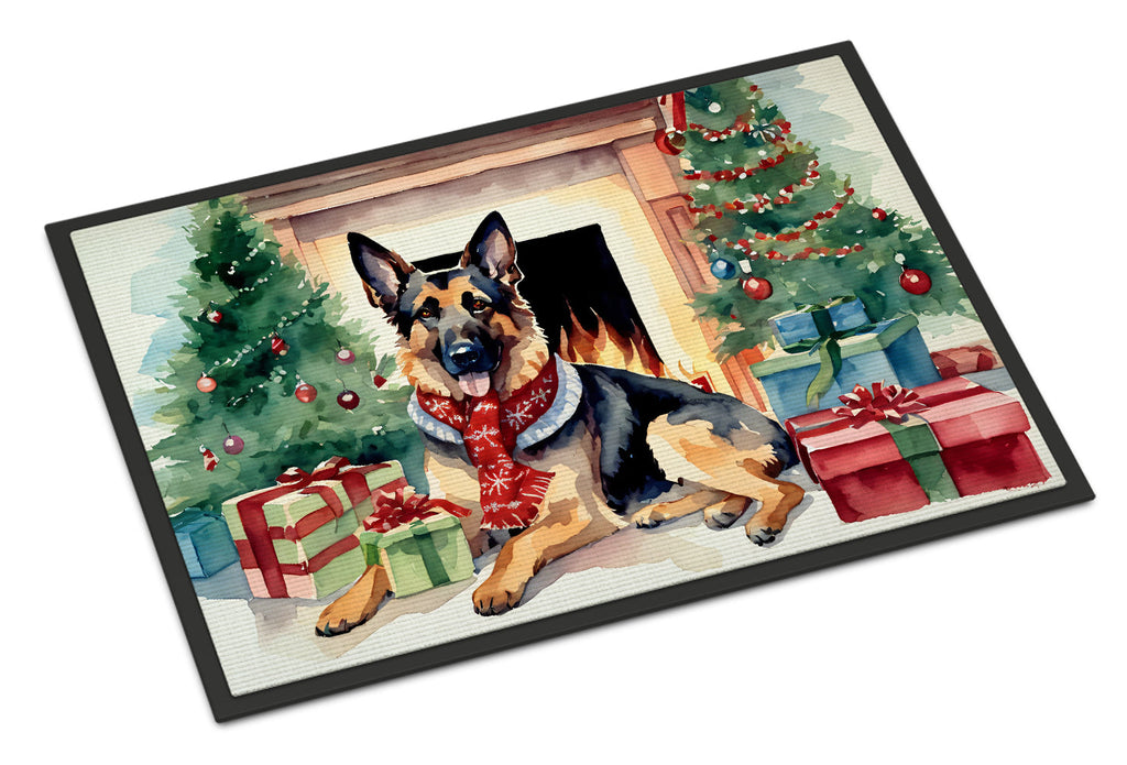 German Shepherd Cozy Christmas Doormat Indoor Outdoor 18H X 27W Front Door Mat Rugs for Entryway, Non Slip Washable