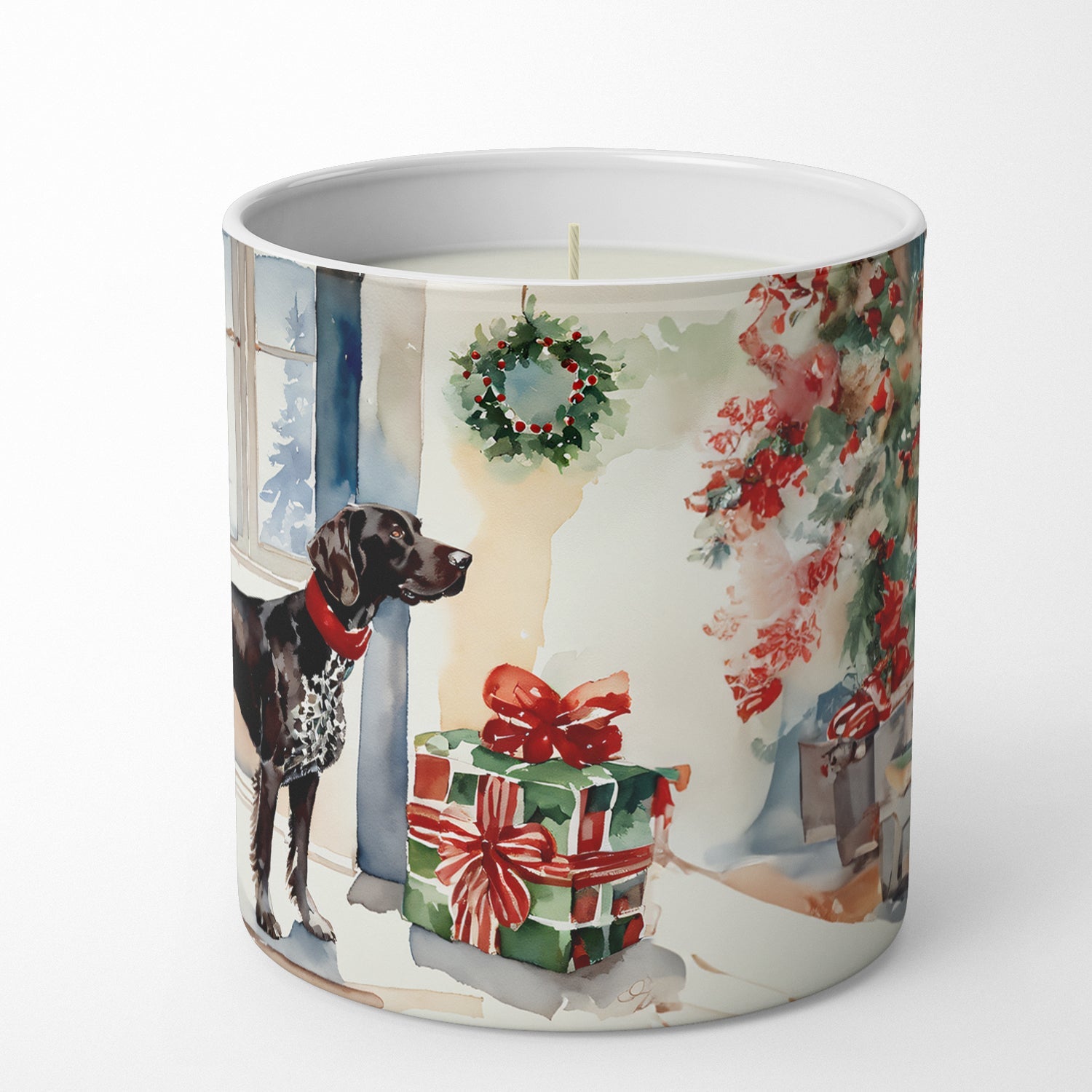 German Shorthaired Pointer Cozy Christmas Decorative Soy Candle Nature Soy Wax Essential Oil Home Decor Ideal for Bedroom Kitchen Bath Office Gift, 10 oz