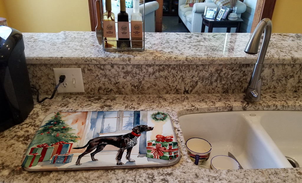 German Shorthaired Pointer Cozy Christmas Dish Drying Mat Absorbent Dish Drying Mat Pad for Kitchen Counter Dish Drainer Mat for Countertop, 14 x 21", Multicolor