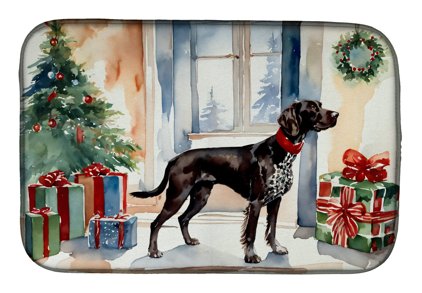 German Shorthaired Pointer Cozy Christmas Dish Drying Mat Absorbent Dish Drying Mat Pad for Kitchen Counter Dish Drainer Mat for Countertop, 14 x 21", Multicolor