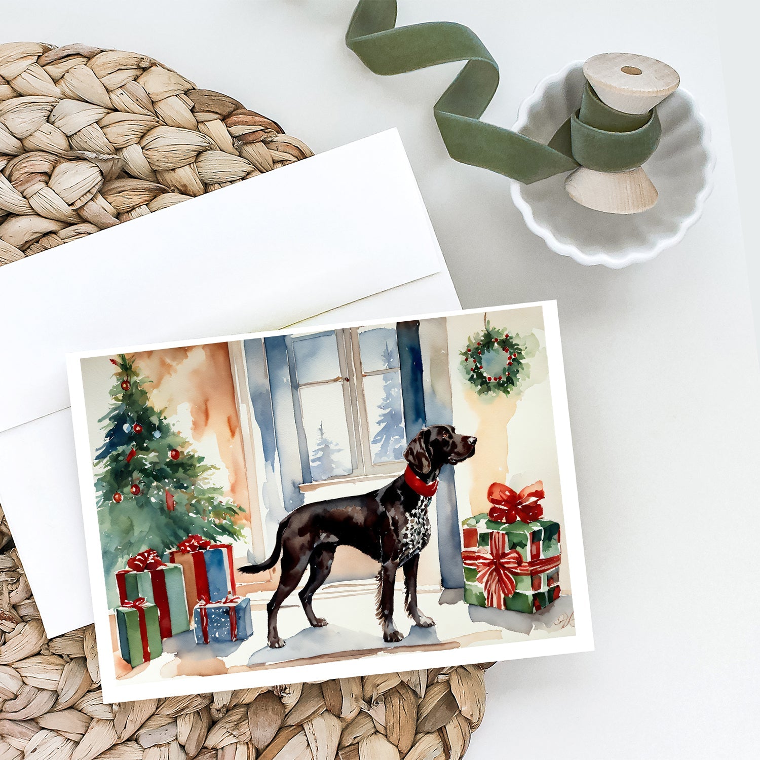 German Shorthaired Pointer Cozy Christmas Greeting Cards Pack of 8 Blank Cards with Envelopes Whimsical A7 Size 5x7