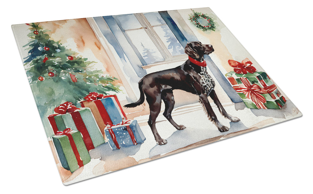 German Shorthaired Pointer Cozy Christmas Cutting Board Tempered Glass Kitchen Cutting Surface, Heat Resistant Chopping, Non-Slip Feet, Food Prep & Serving
