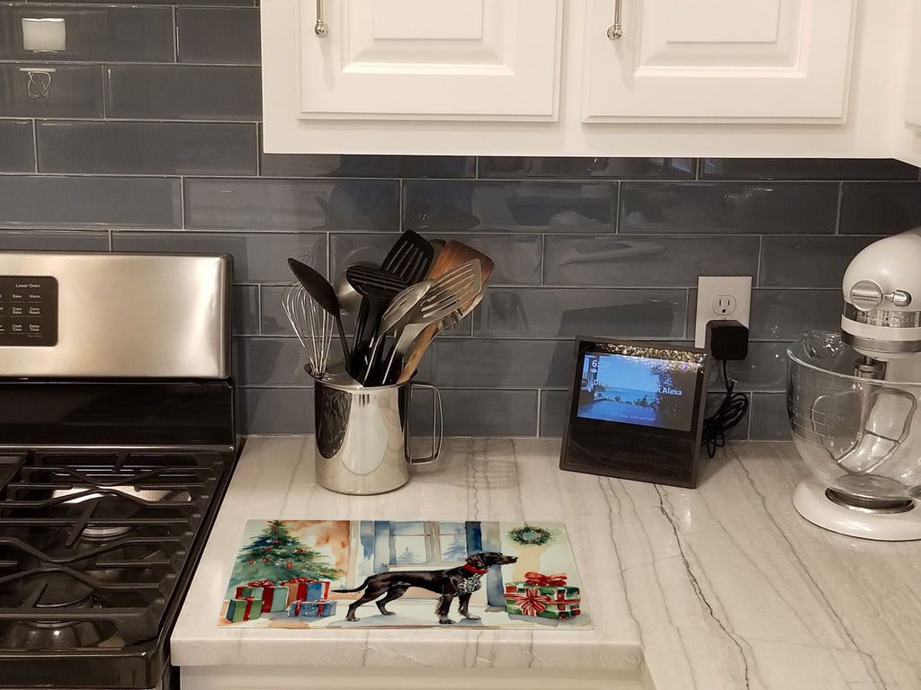 German Shorthaired Pointer Cozy Christmas Cutting Board Tempered Glass Kitchen Cutting Surface, Heat Resistant Chopping, Non-Slip Feet, Food Prep & Serving