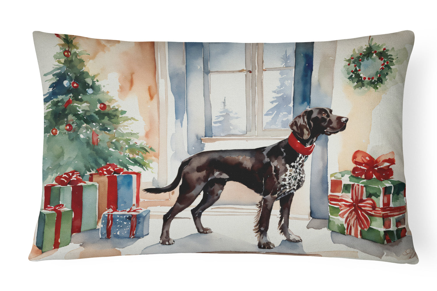 German Shorthaired Pointer Cozy Christmas Decorative Throw Pillow 12x16 Indoor Outdoor Accent Cushion, Fabric Cover with Insert for Sofa, Bed, Porch & Living Room