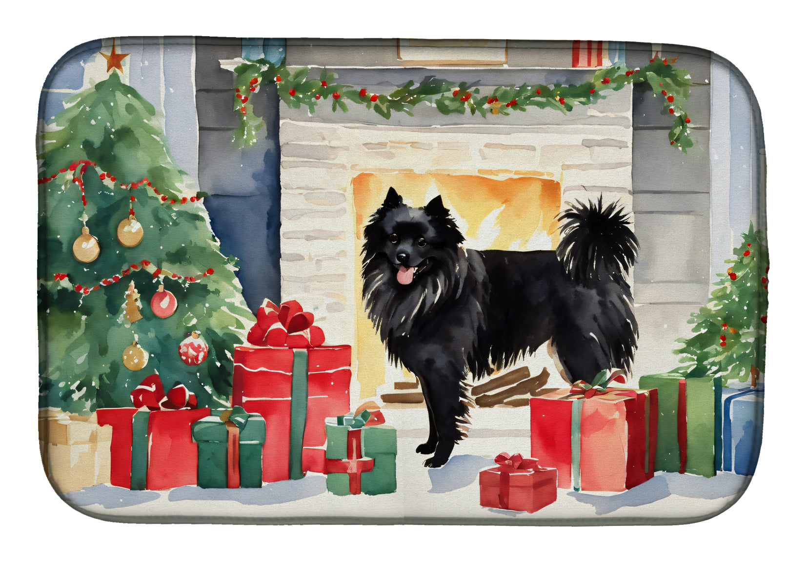 German Spitz Cozy Christmas Dish Drying Mat Absorbent Dish Drying Mat Pad for Kitchen Counter Dish Drainer Mat for Countertop, 14 x 21", Multicolor