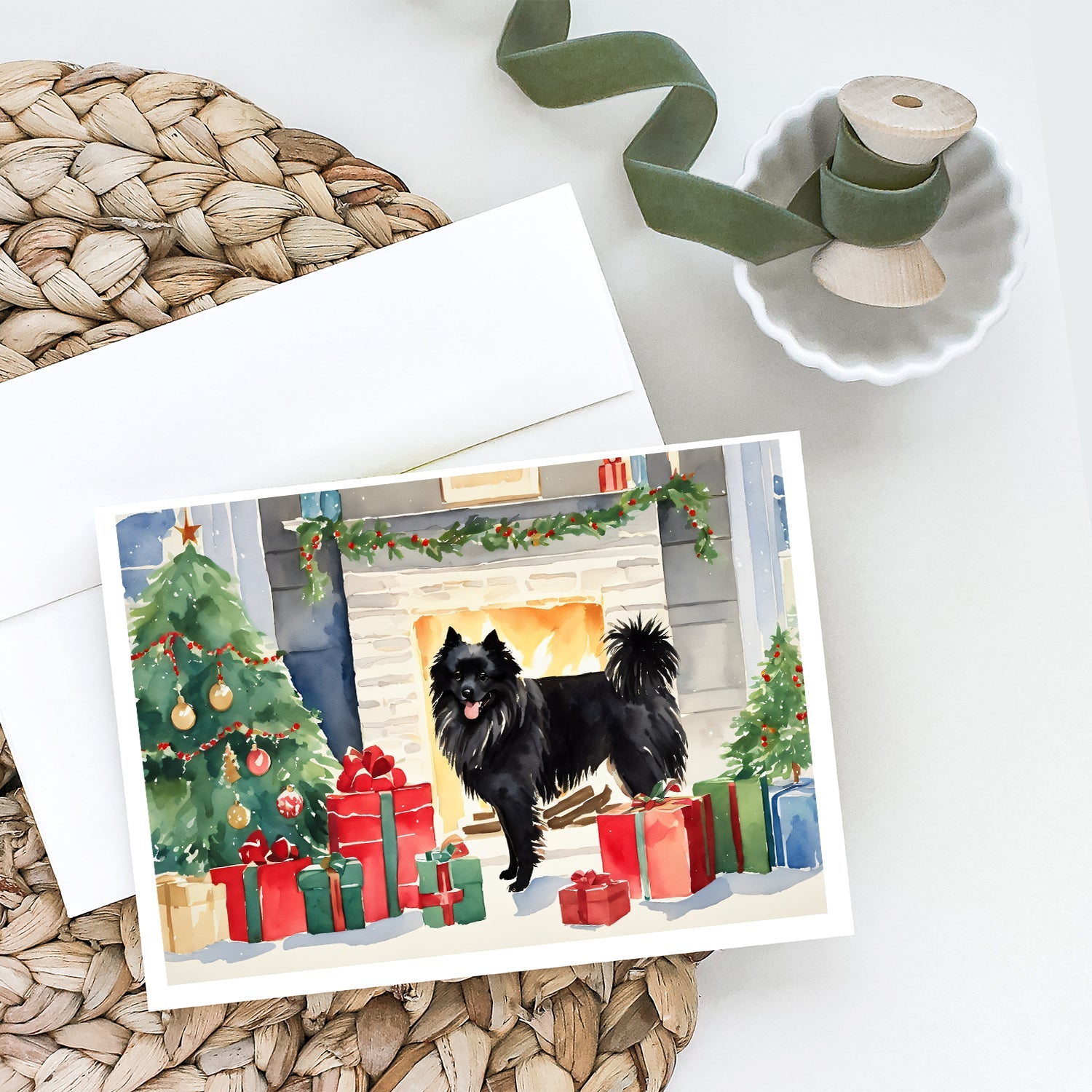 German Spitz Cozy Christmas Greeting Cards Pack of 8 Blank Cards with Envelopes Whimsical A7 Size 5x7