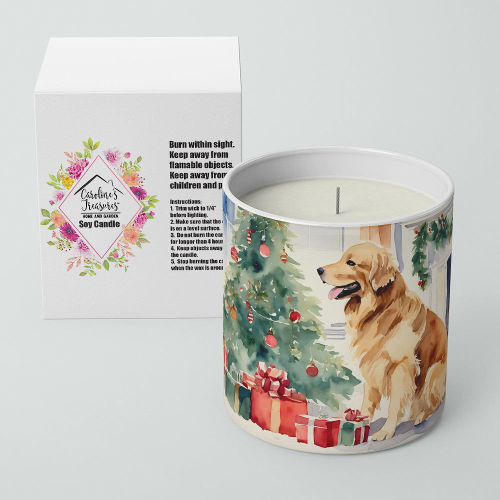 Golden Retriever Cozy Christmas Decorative Soy Candle Nature Soy Wax Essential Oil Home Decor Ideal for Bedroom Kitchen Bath Office Gift, 10 oz