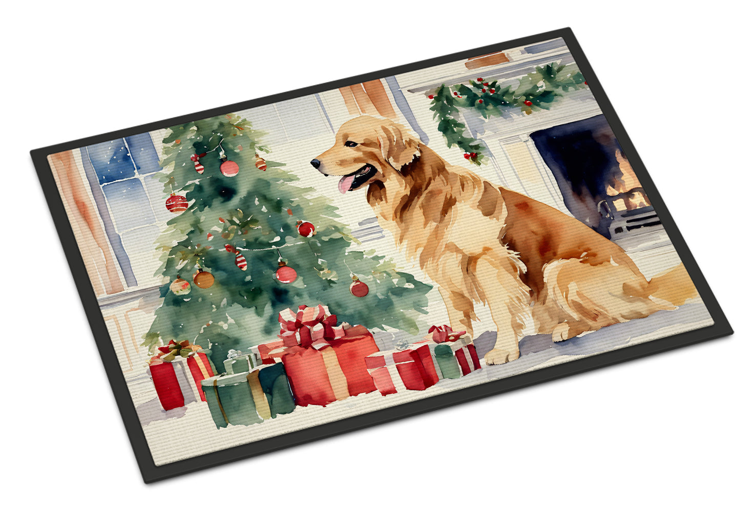 Golden Retriever Cozy Christmas Doormat Indoor Outdoor 18H X 27W Front Door Mat Rugs for Entryway, Non Slip Washable