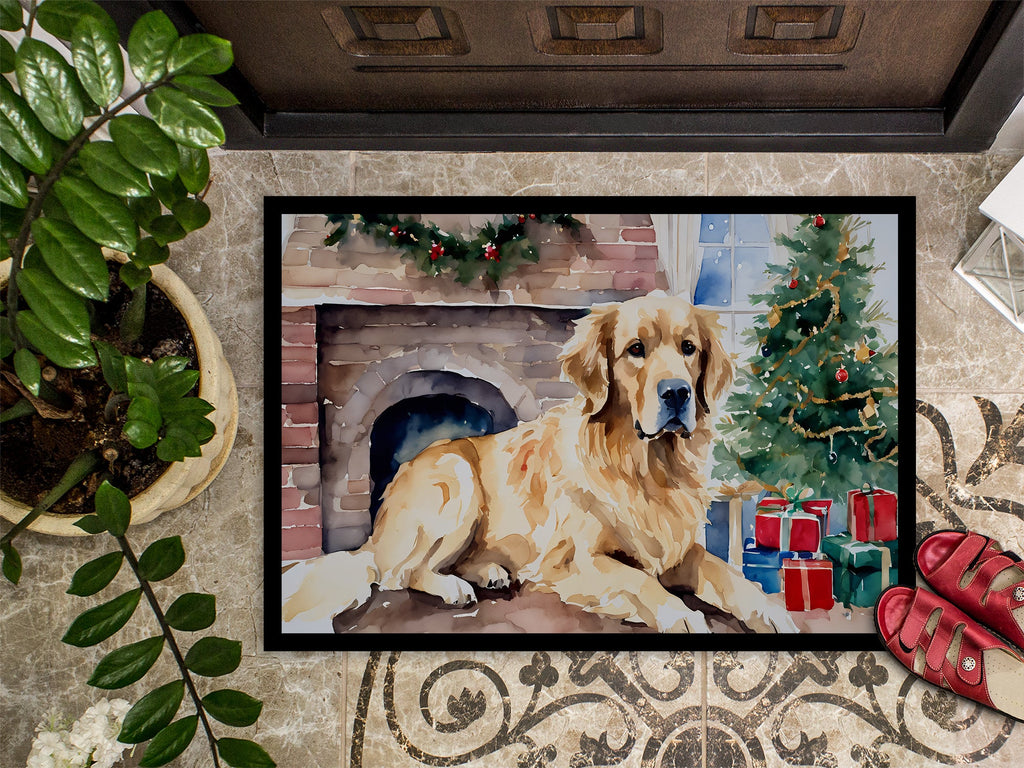 Golden Retriever Cozy Christmas Doormat Indoor Outdoor 18H X 27W Front Door Mat Rugs for Entryway, Non Slip Washable