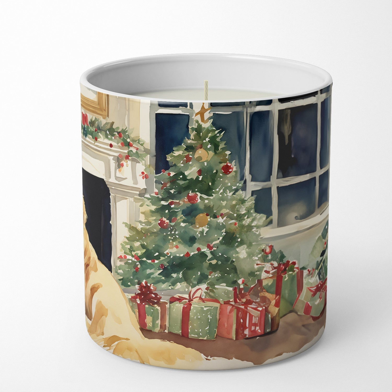 Golden Retriever Cozy Christmas Decorative Soy Candle Nature Soy Wax Essential Oil Home Decor Ideal for Bedroom Kitchen Bath Office Gift, 10 oz