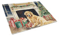Golden Retriever Cozy Christmas Cutting Board Tempered Glass Kitchen Cutting Surface, Heat Resistant Chopping, Non-Slip Feet, Food Prep & Serving