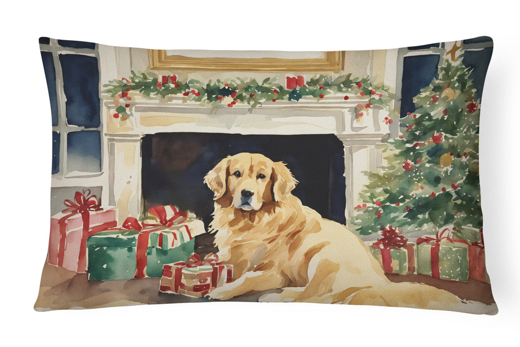 Golden Retriever Cozy Christmas Decorative Throw Pillow 12x16 Indoor Outdoor Accent Cushion, Fabric Cover with Insert for Sofa, Bed, Porch & Living Room
