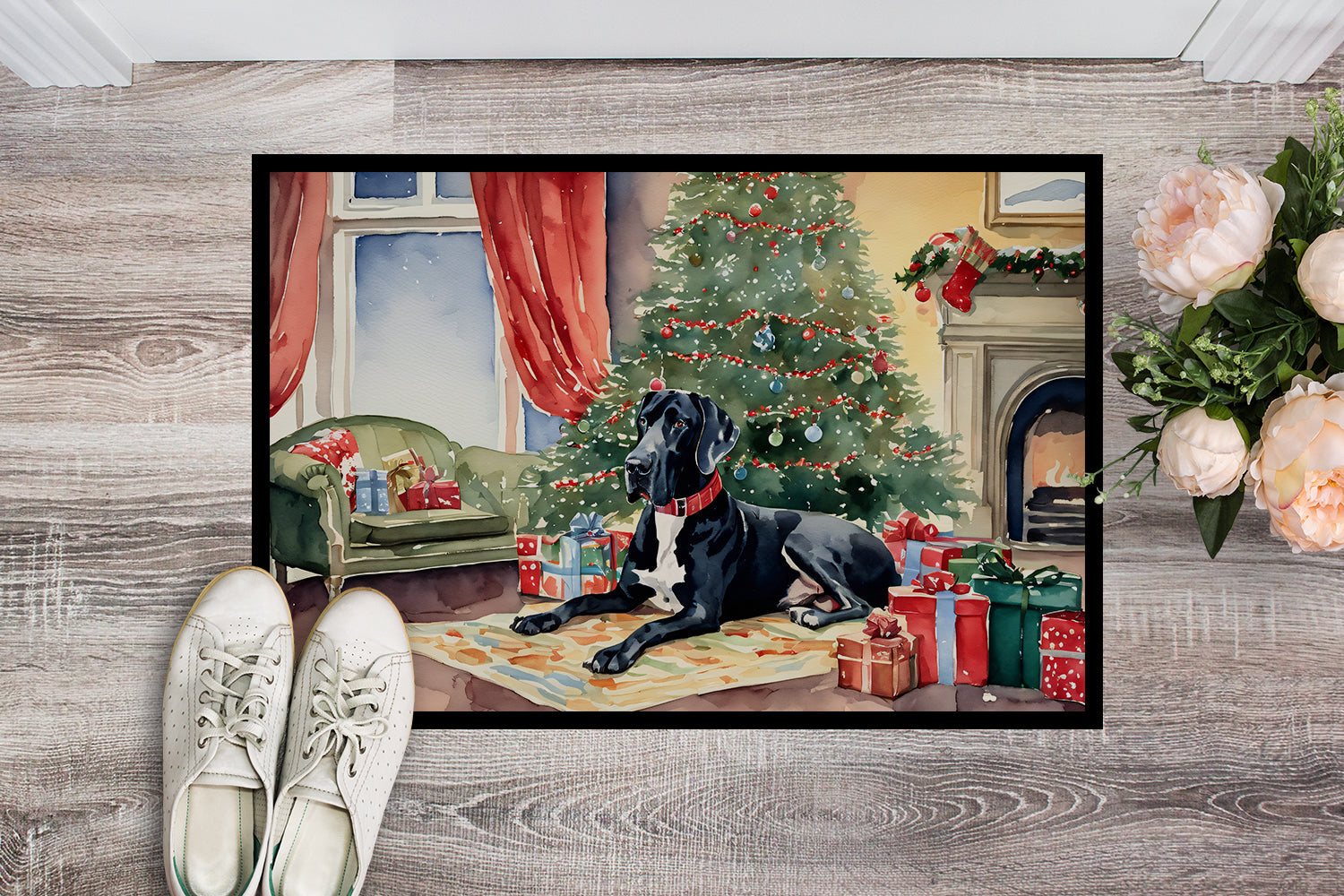 Great Dane Cozy Christmas Doormat Indoor Outdoor 24H X 36W Front Door Mat Rugs for Entryway, Non Slip Washable Low Pile,