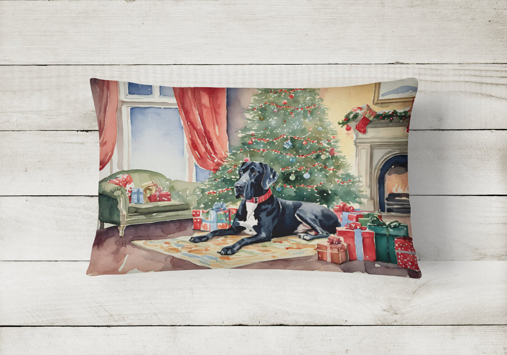 Great Dane Cozy Christmas Decorative Throw Pillow 12x16 Indoor Outdoor Accent Cushion, Fabric Cover with Insert for Sofa, Bed, Porch & Living Room