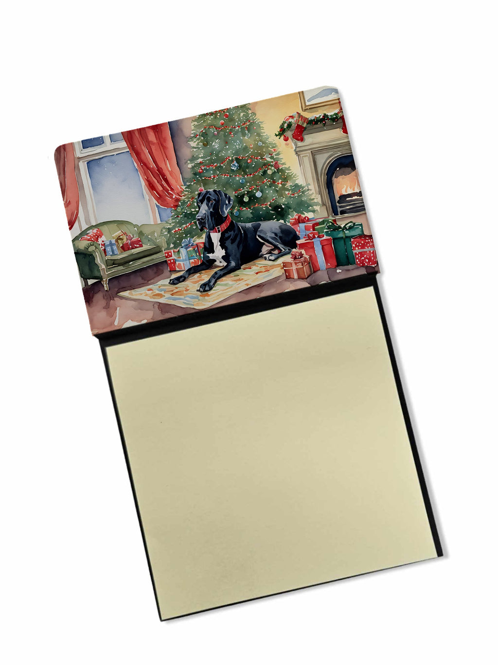 Great Dane Cozy Christmas Watercolor Sticky Note Holder Refillable Dispenser Desk Accessory 3x3 Pad Gift
