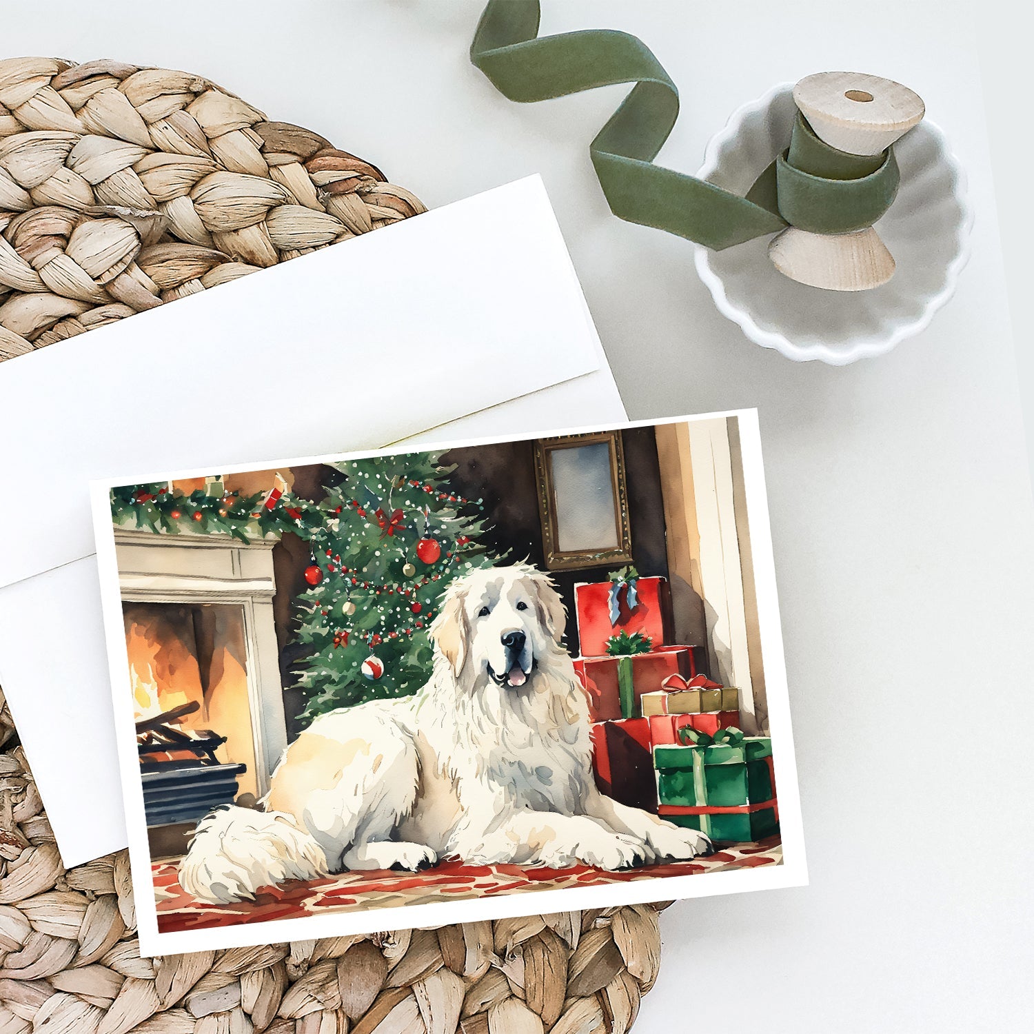 Great Pyrenees Cozy Christmas Greeting Cards Pack of 8 Blank Cards with Envelopes Whimsical A7 Size 5x7