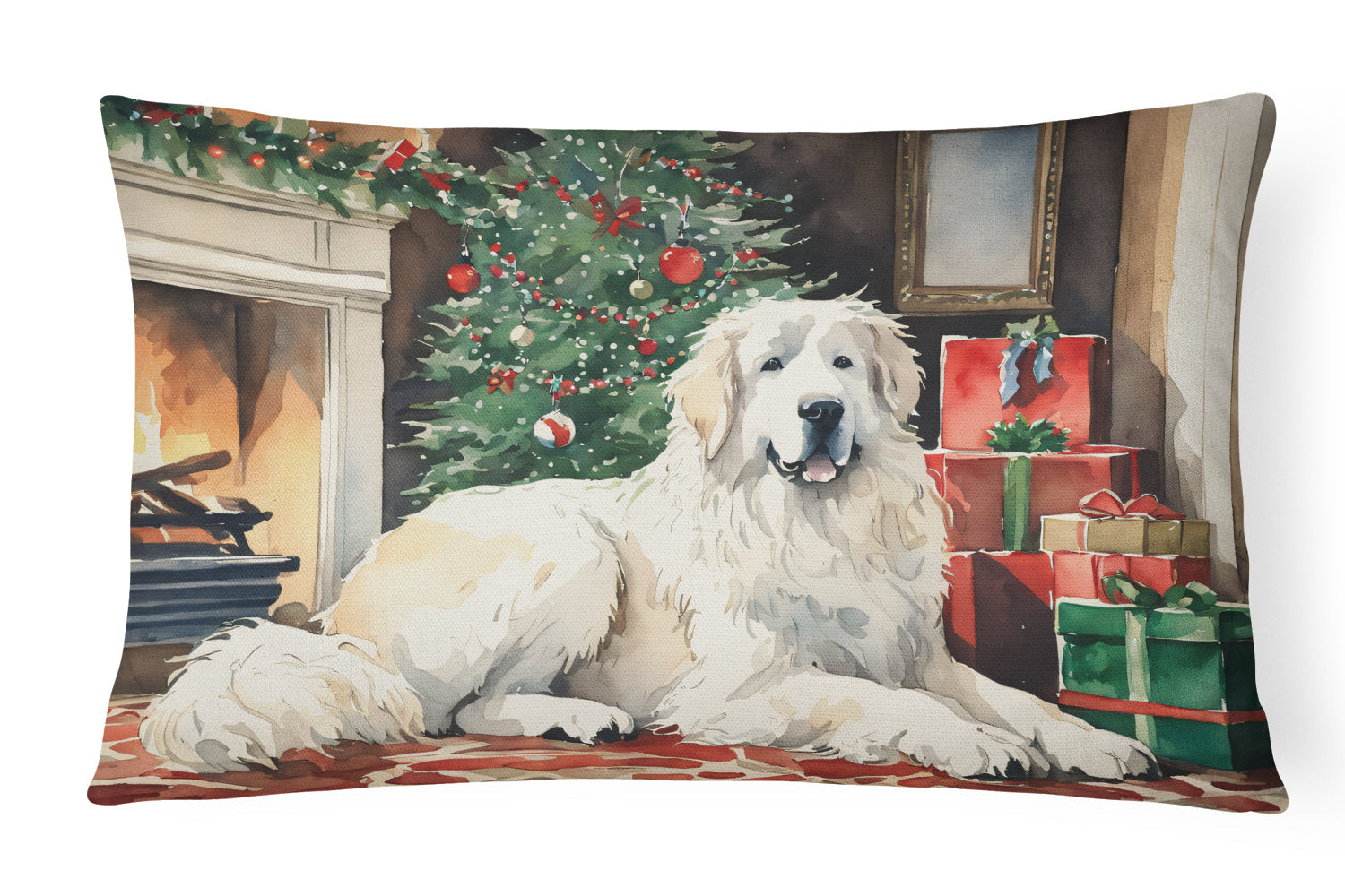 Great Pyrenees Cozy Christmas Decorative Throw Pillow 12x16 Indoor Outdoor Accent Cushion, Fabric Cover with Insert for Sofa, Bed, Porch & Living Room