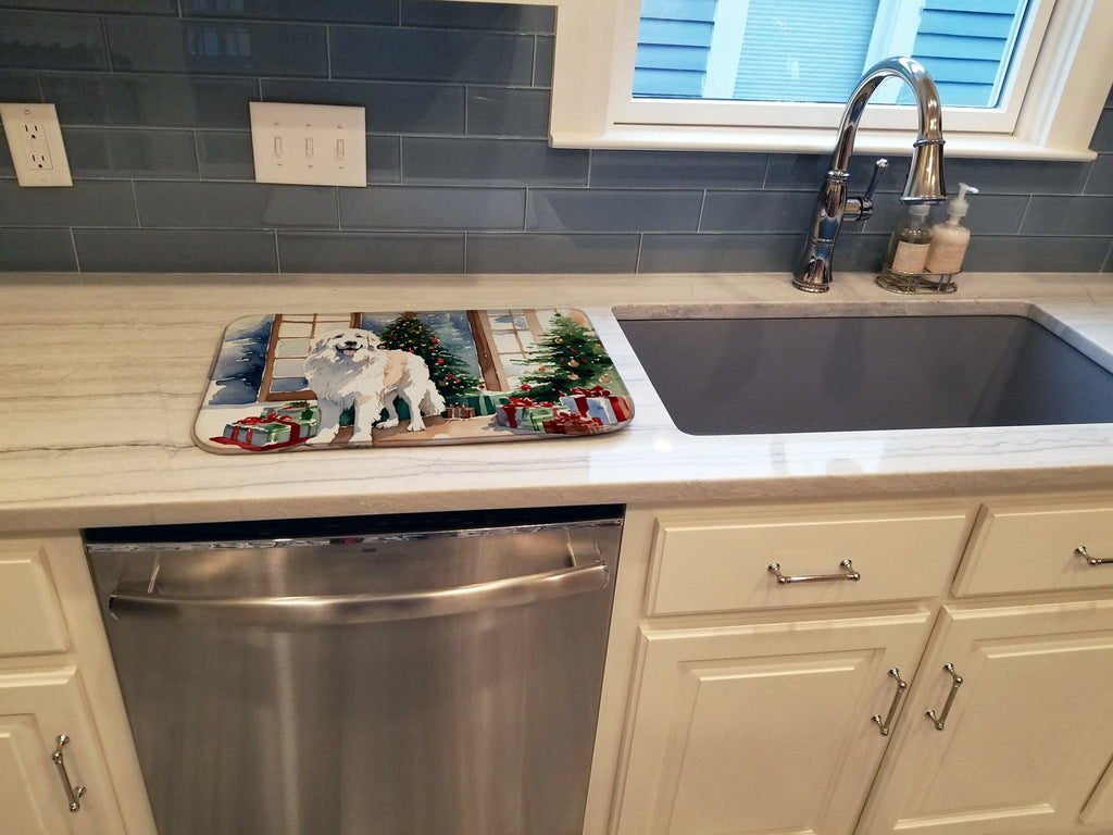 Great Pyrenees Cozy Christmas Dish Drying Mat Absorbent Dish Drying Mat Pad for Kitchen Counter Dish Drainer Mat for Countertop, 14 x 21", Multicolor