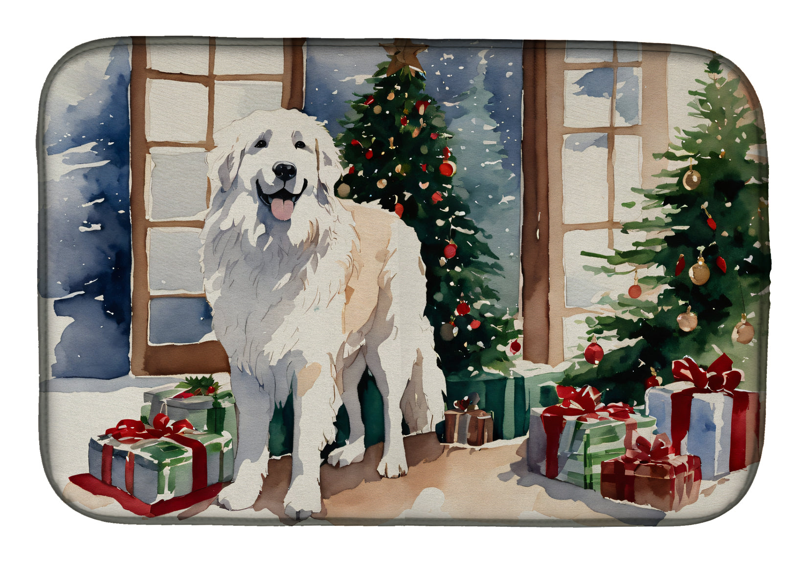 Great Pyrenees Cozy Christmas Dish Drying Mat Absorbent Dish Drying Mat Pad for Kitchen Counter Dish Drainer Mat for Countertop, 14 x 21", Multicolor